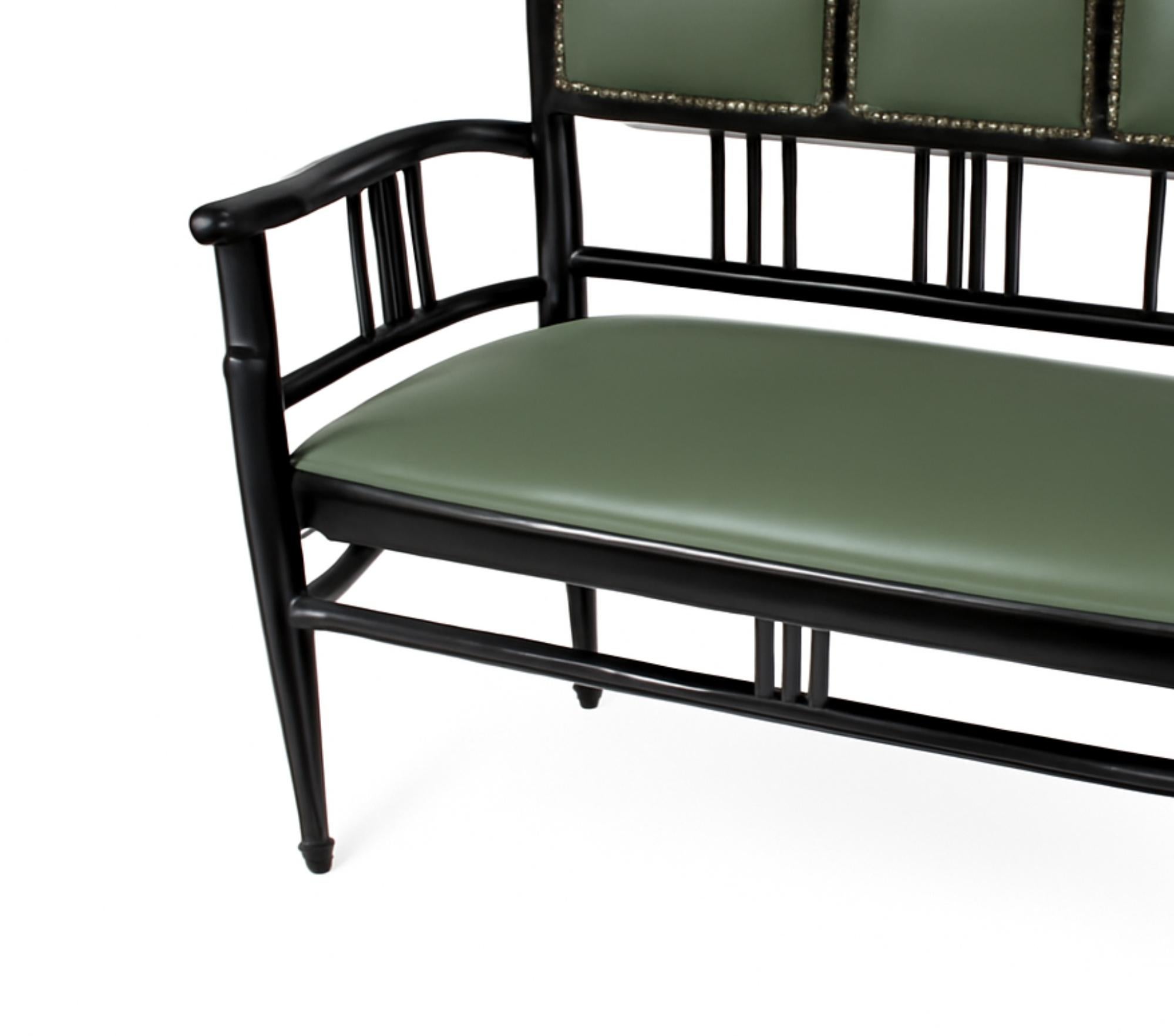 XX secolo Canape Art déco in pelle verde e lacca nera, anni '40 in vendita