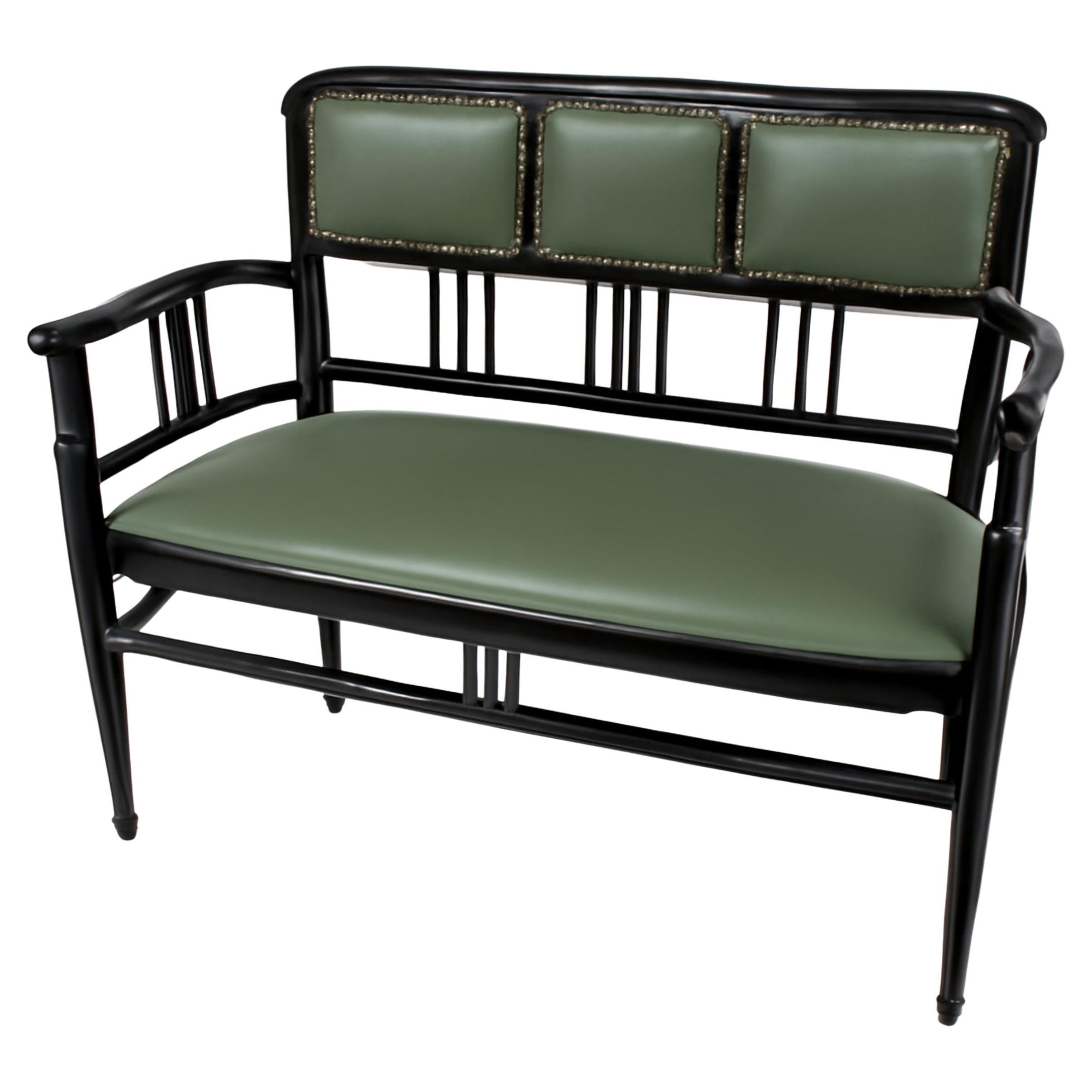 Canape Art déco in pelle verde e lacca nera, anni '40 in vendita