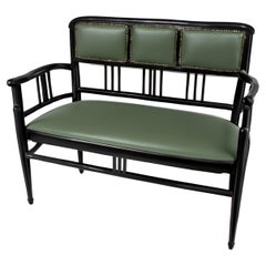 Art deco Green Leather Black Lacquer Canape, 1940`s