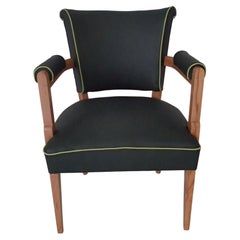 Art Deco green leather desk armchair with light green paspoile