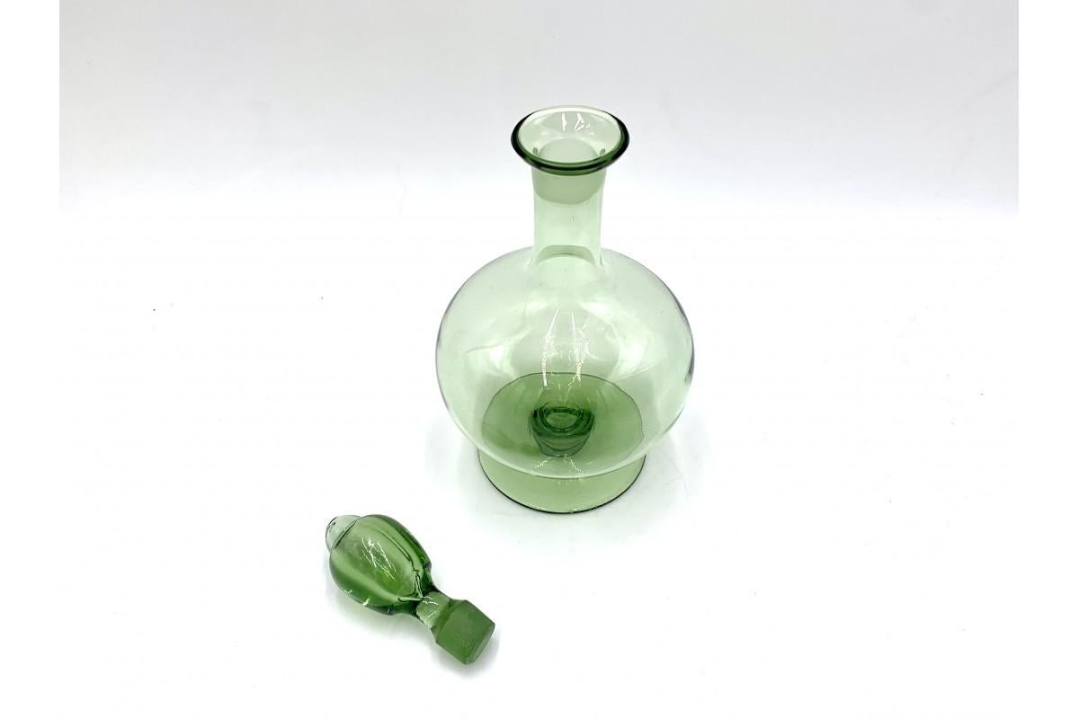 Glass Art Deco Green Liqueur Set, Poland, 1930s