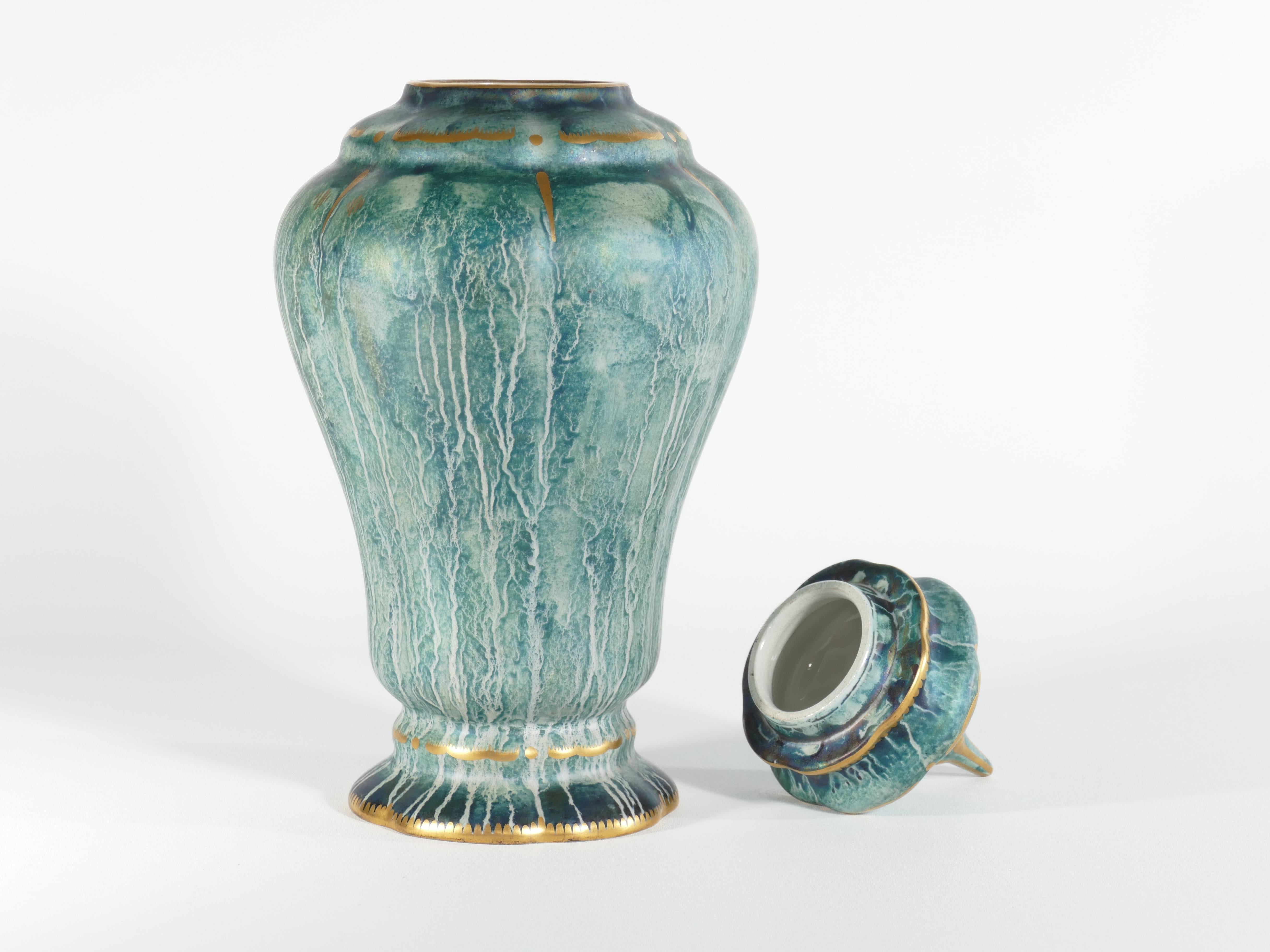 Art Deco Green Lustre Glaze Lidded Vase by Josef Ekberg Gustavsberg, 1920's For Sale 8