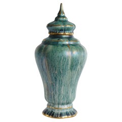 Art Deco Green Lustre Glaze Lidded Vase by Josef Ekberg Gustavsberg, 1920's
