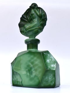 Art Deco Green Malachite Glass Figural Perfume Bottle