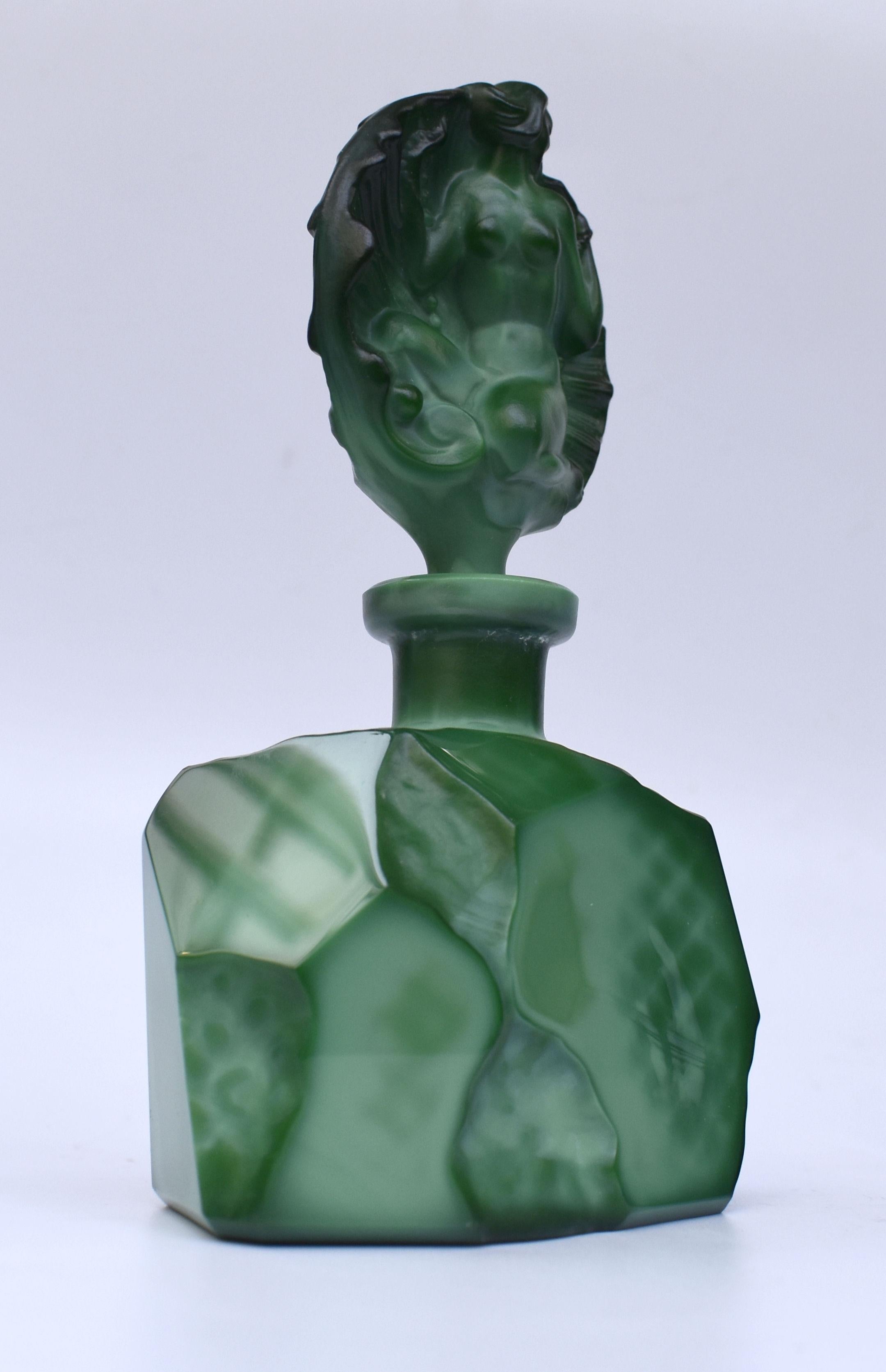 20th Century Art Deco Green Malachite Glass Figural Perfume Bottle