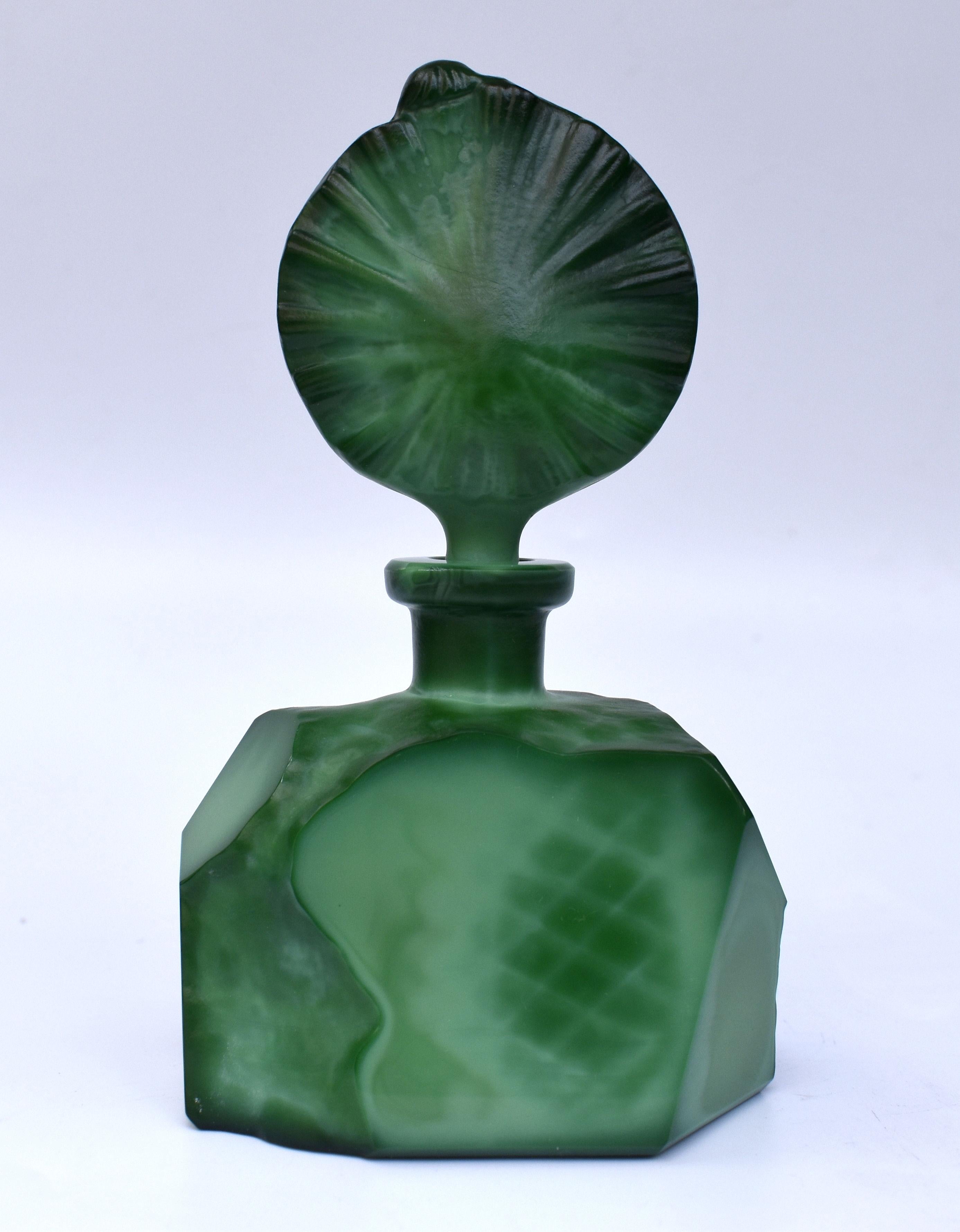 Art Deco Green Malachite Glass Figural Perfume Bottle 1