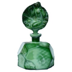 Art Deco Green Malachite Glass Figural Perfume Bottle