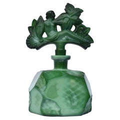 Used Art Deco Green Malachite Glass Figural Perfume Bottle