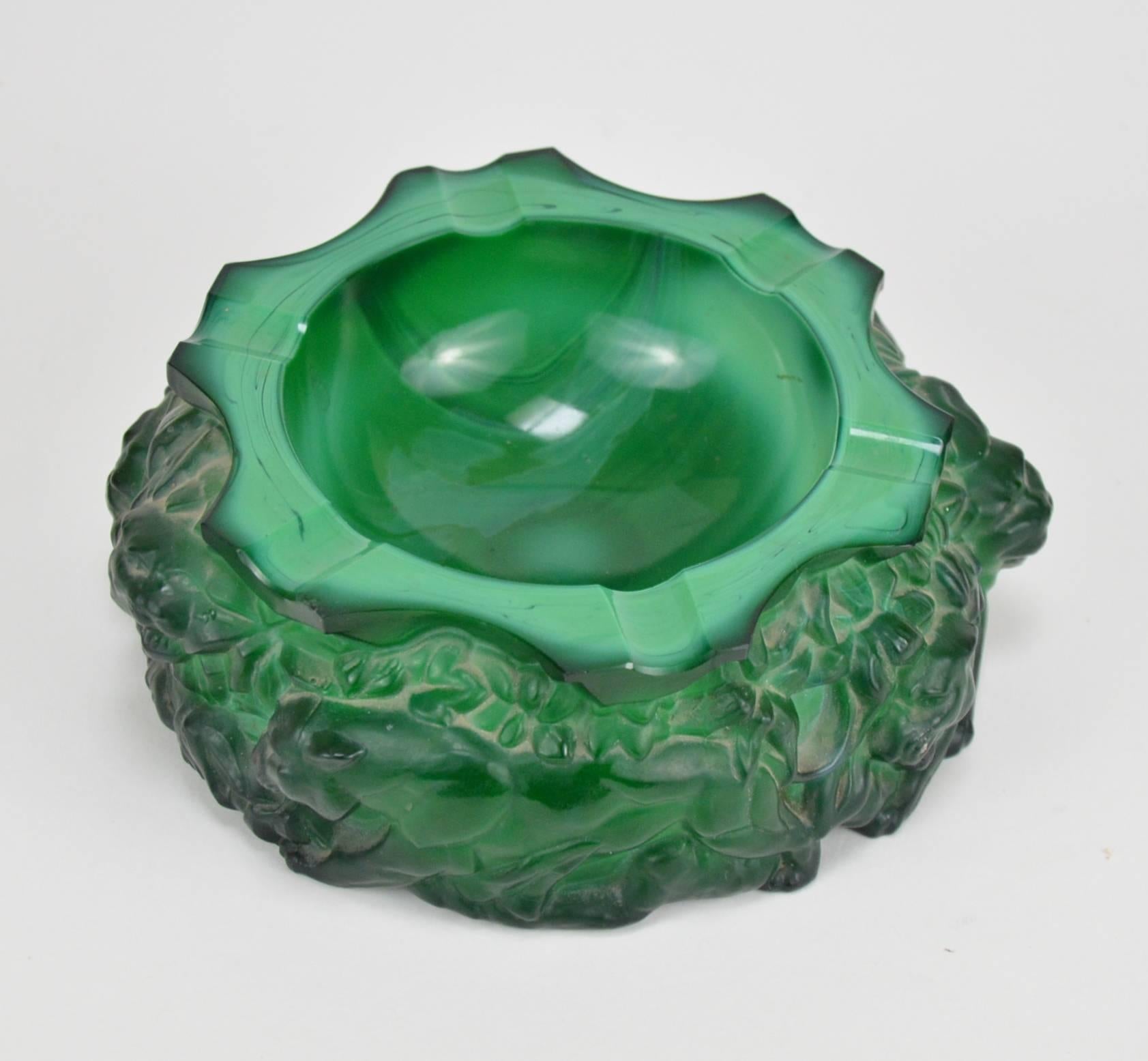 Early 20th Century Art Deco Green Malachite Style Bohemian Glass Ashtray