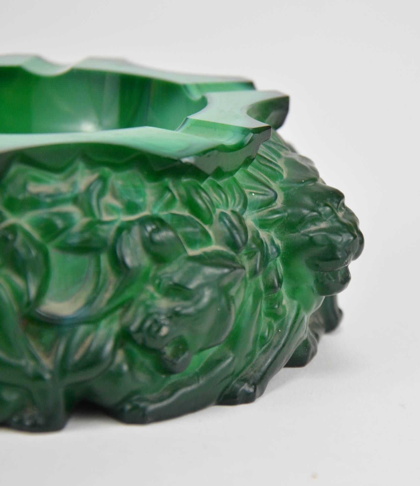 Art Deco Green Malachite Style Bohemian Glass Ashtray 1