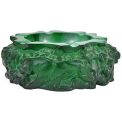 Art Deco Green Malachite Style Bohemian Glass Ashtray