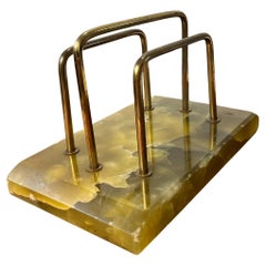 Portacarte da scrivania in marmo verde e ottone in stile Art Deco
