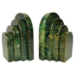 Art Deco Green Marble Bookends