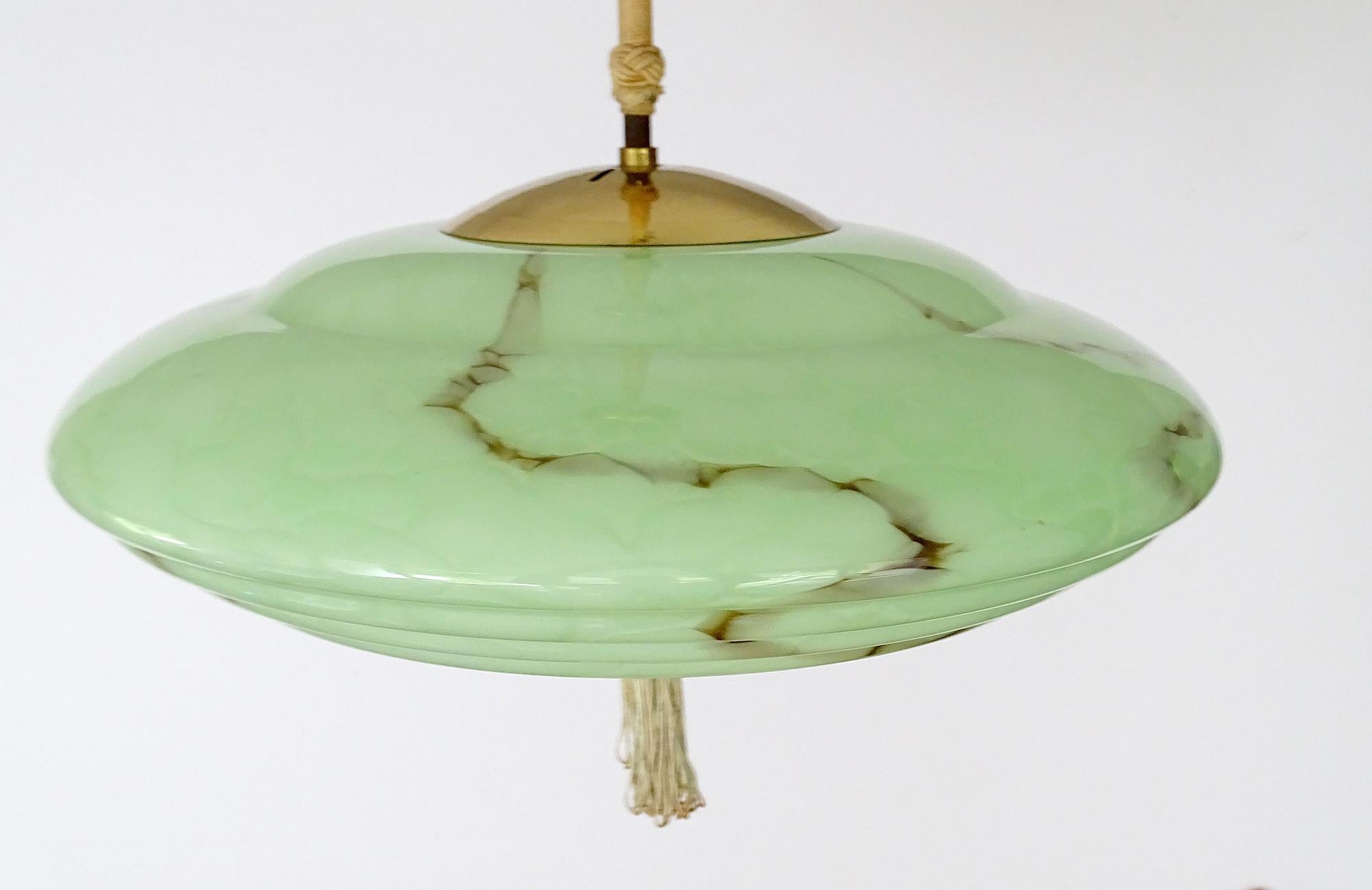 1930s Art Deco Pendant Light, Glass, Alabaster Style 3