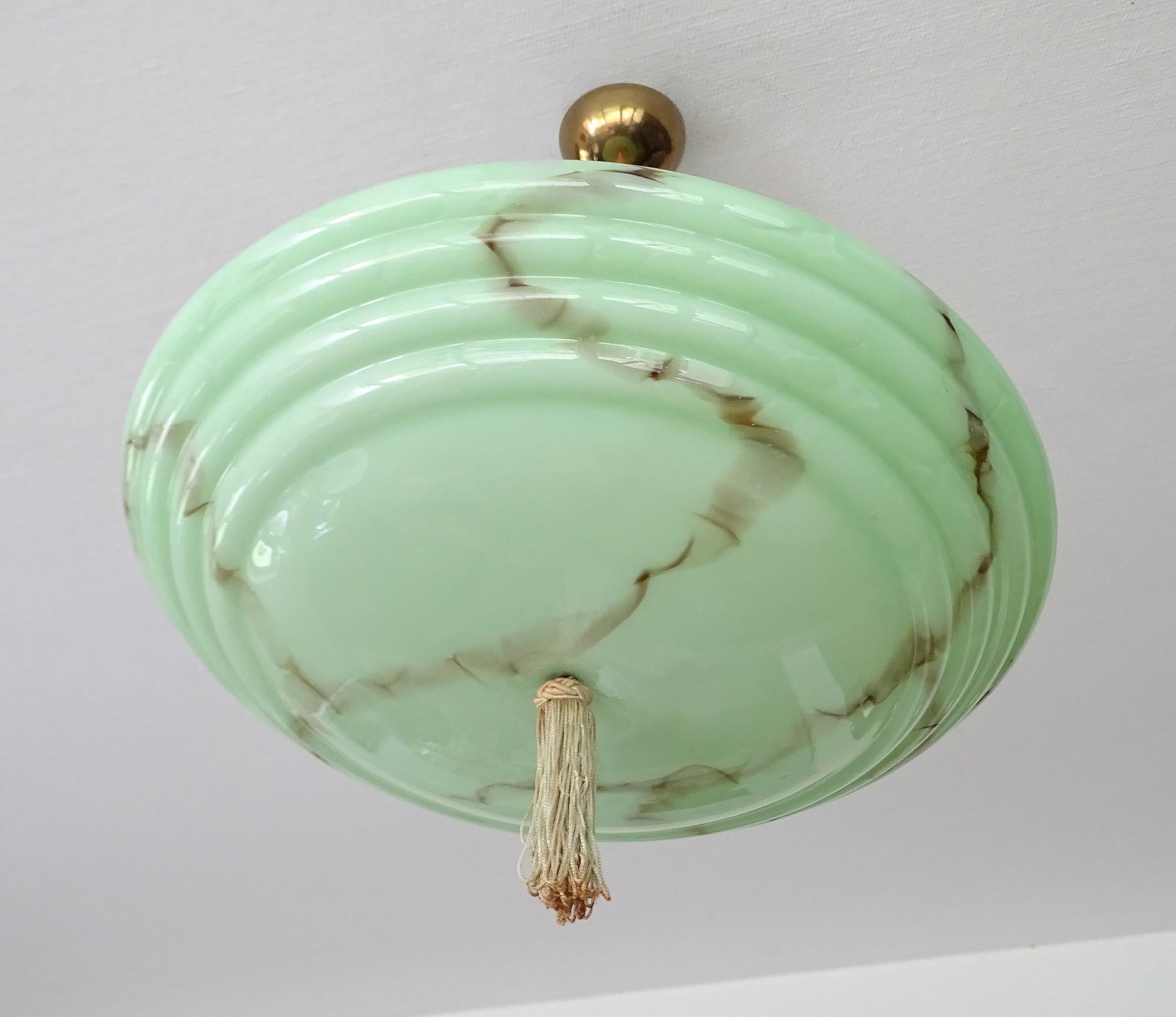 European 1930s Art Deco Pendant Light, Glass, Alabaster Style