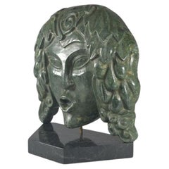 Sculpture de masque en marbre vert Art déco. Paul Vera ?