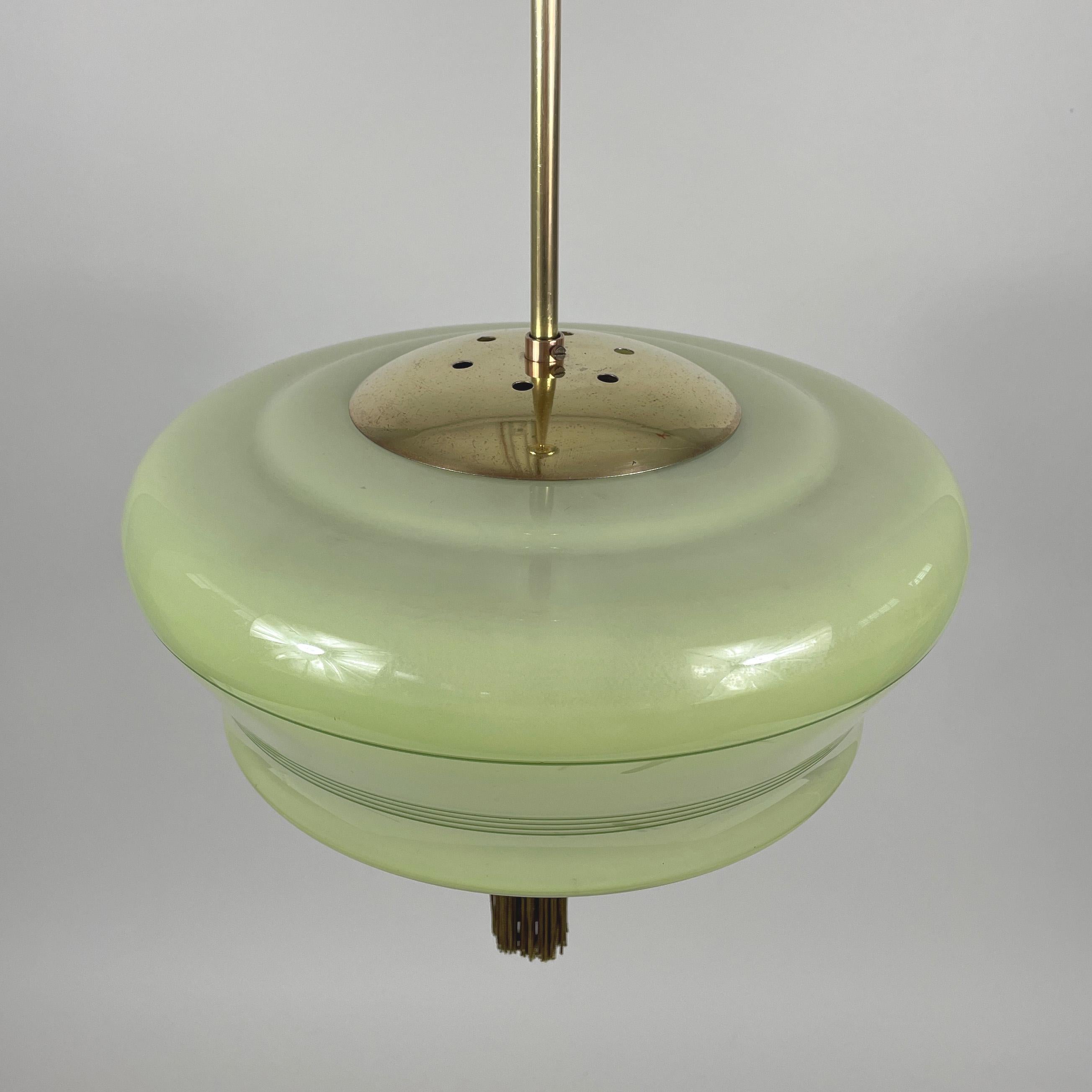 Art Deco Green Marbled & Brass Pendant with Tassel, Germany 1930s 2