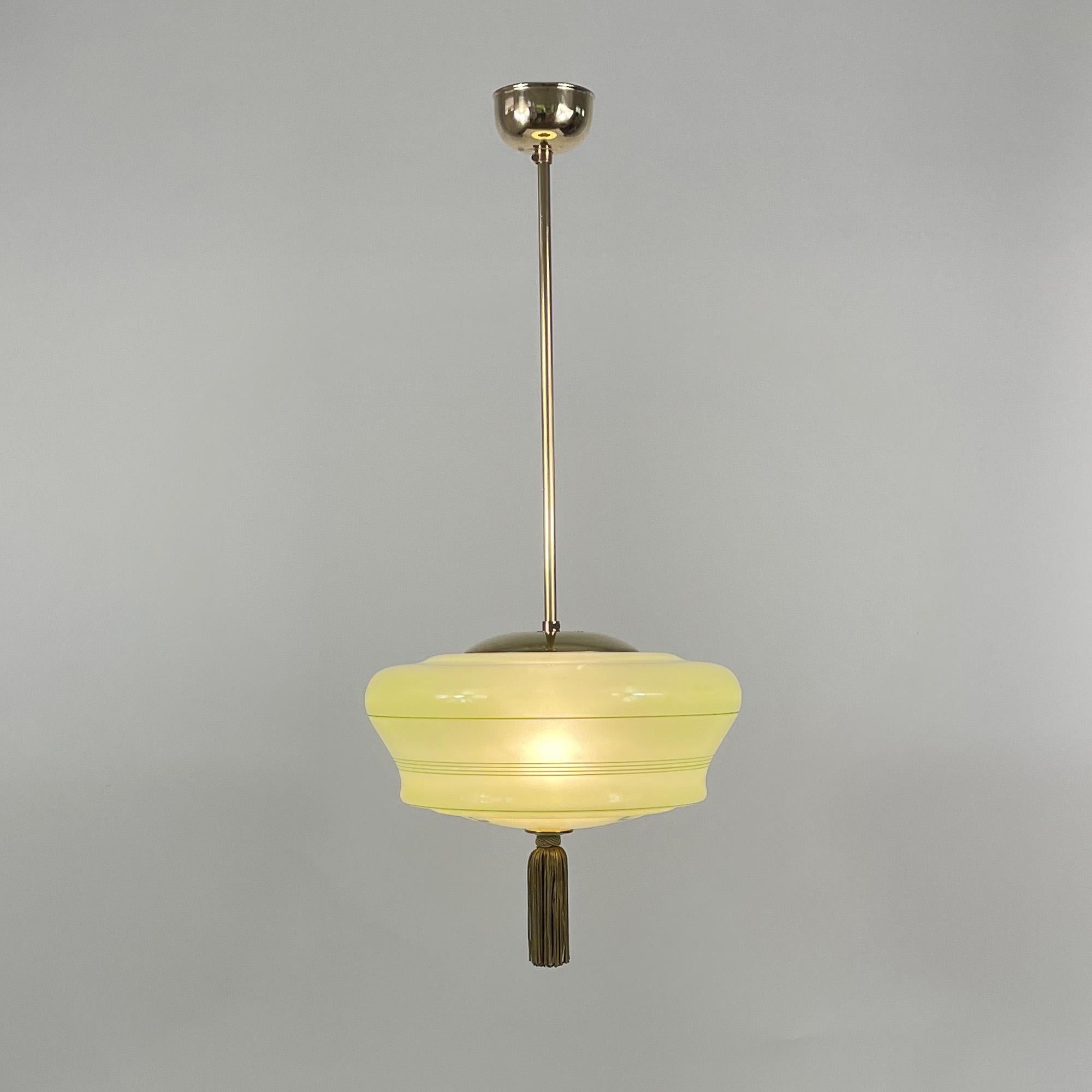 Art Deco Green Marbled & Brass Pendant with Tassel, Germany 1930s 4