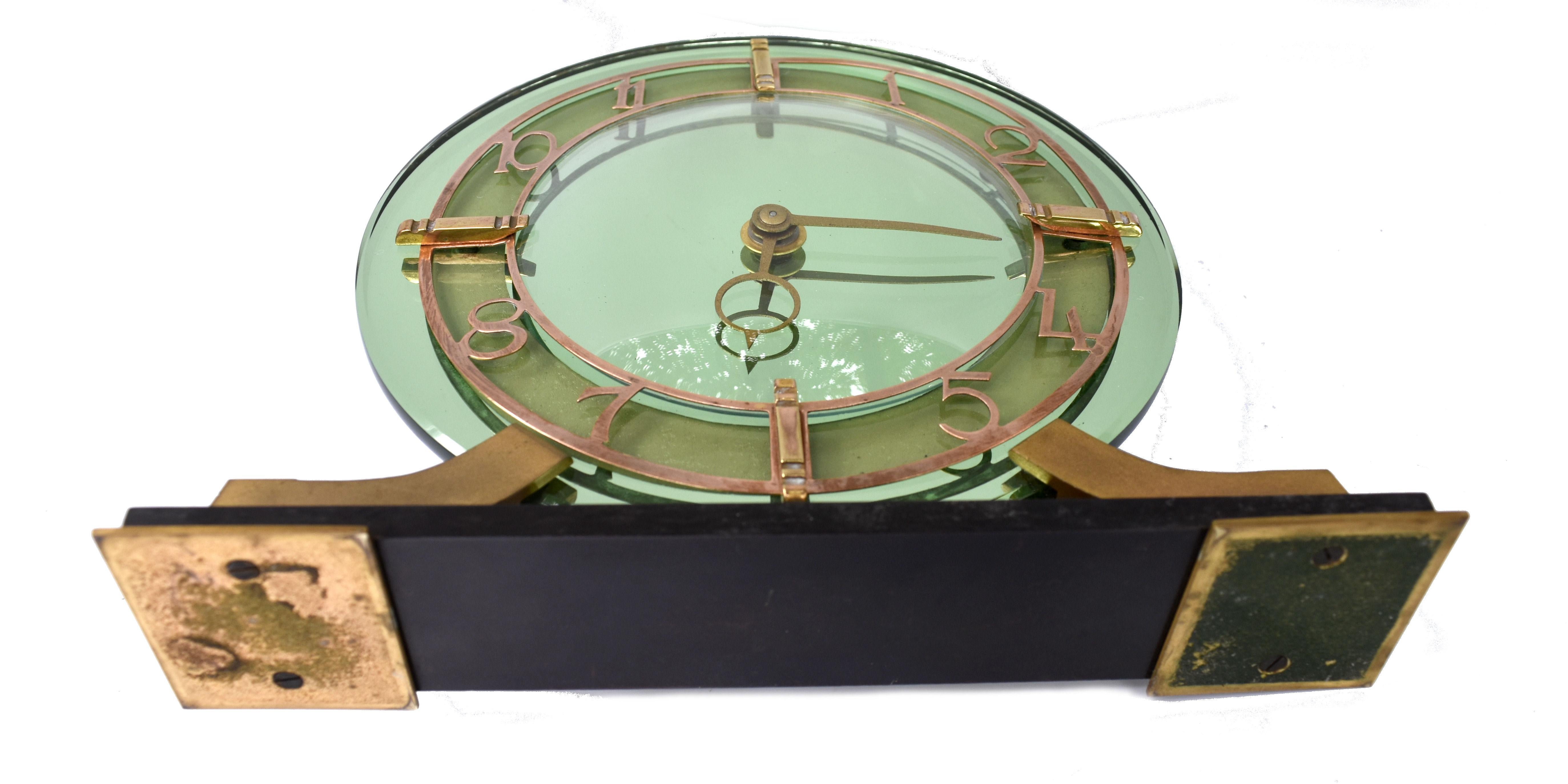 20th Century Art Deco Green Mirror Clock by Smiths Clock Company, c1930