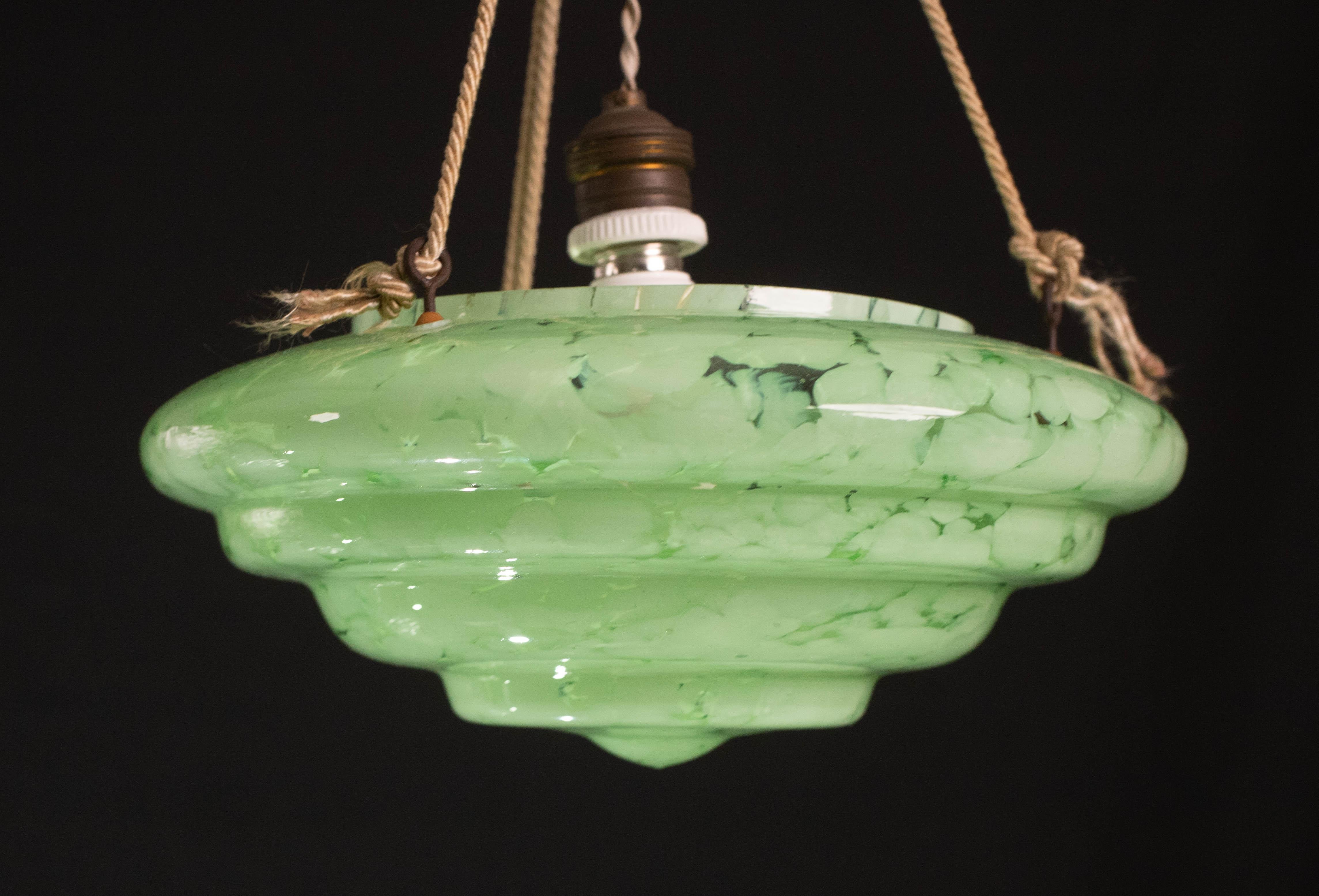 Art Decò Green Murano Glass Pendant, 1950 In Good Condition For Sale In Roma, IT