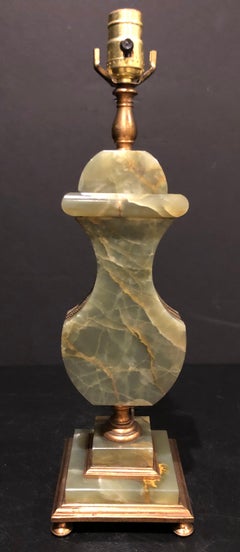 Art Deco Green Onyx and Bronze Lamp