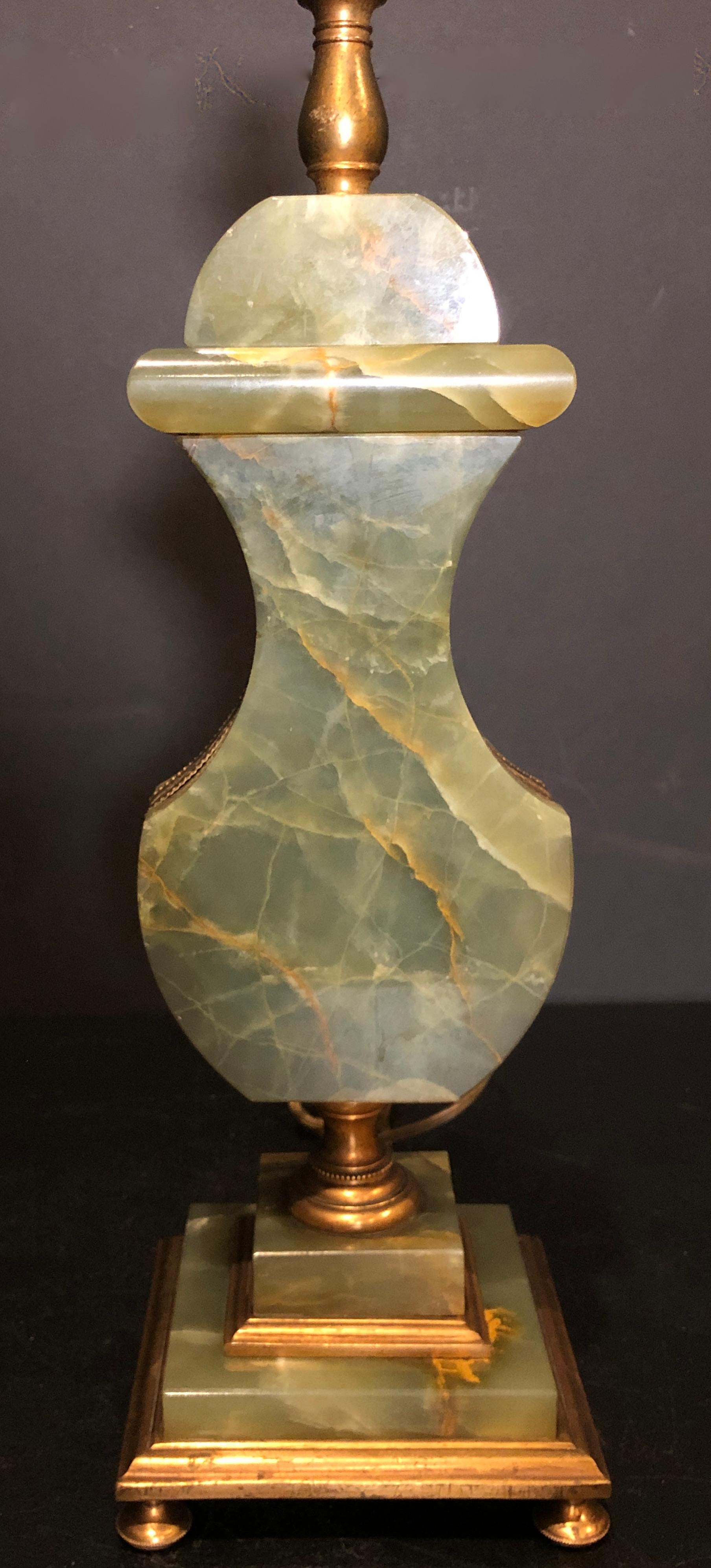 Art Deco Green Onyx and Bronze Lamp In Good Condition In Norwood, NJ