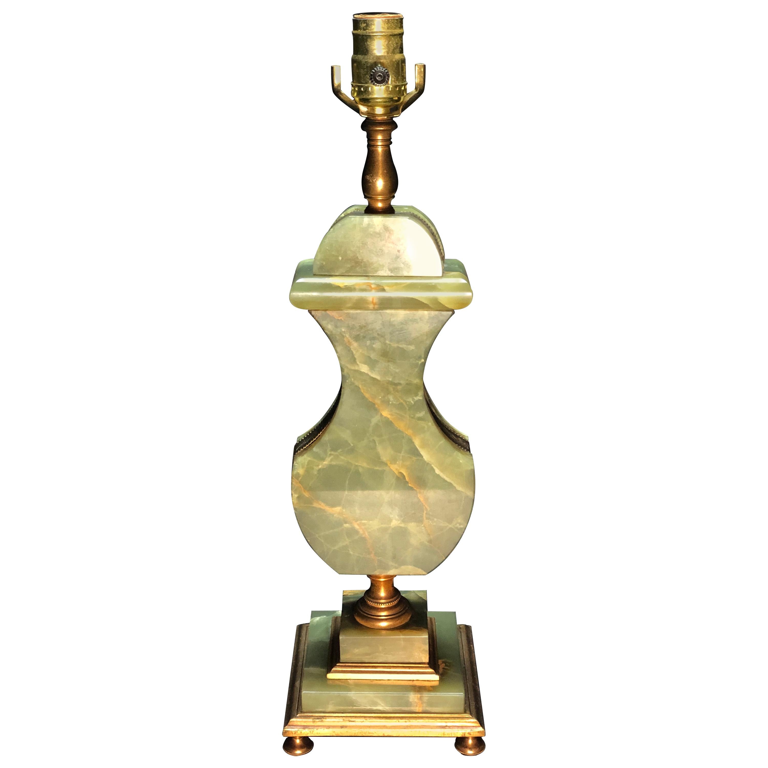 Art Deco Green Onyx and Bronze Lamp