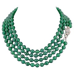 Art Deco Green Onyx Double-Strand Necklace with Sterling Silver Clasp