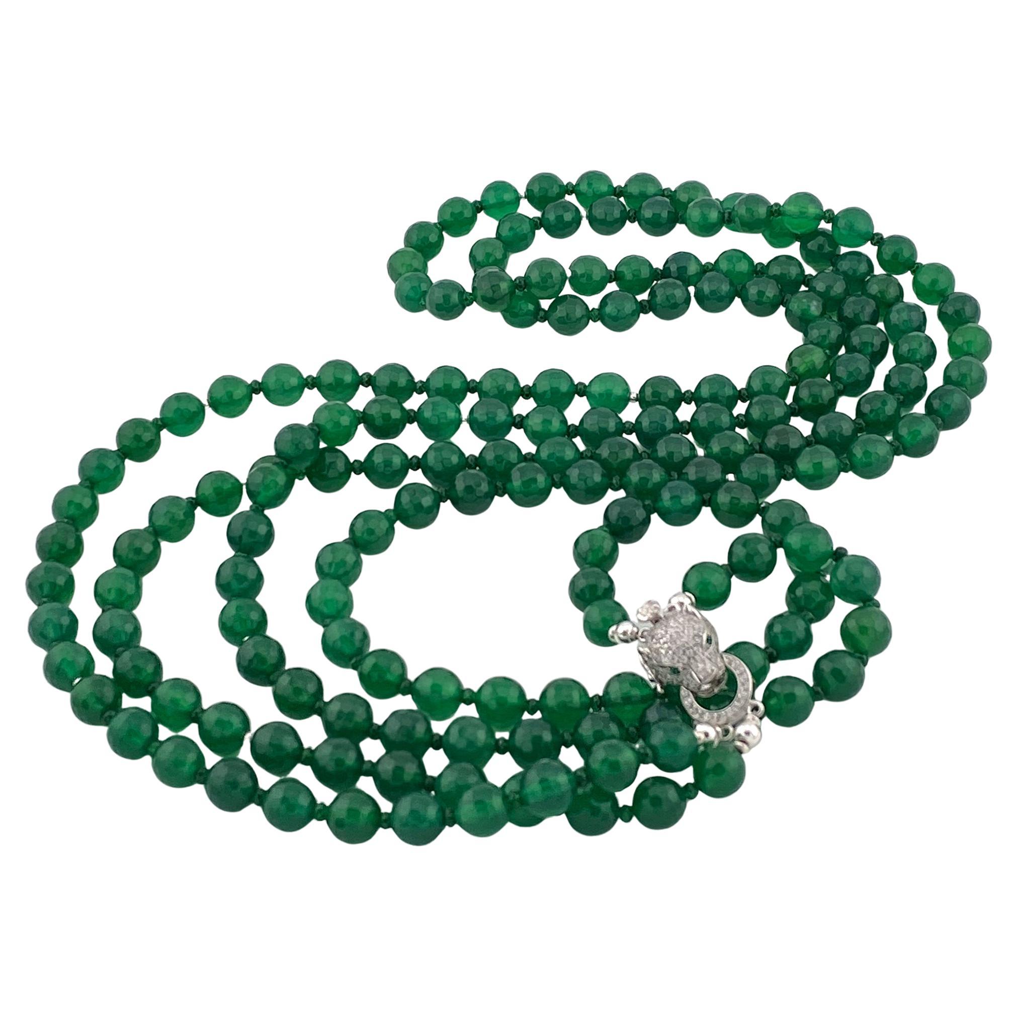 Collana a doppio filo in onice verde Art Deco con chiusura in argento sterling