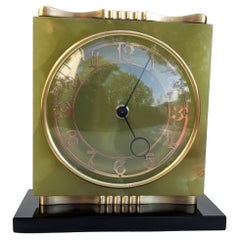 Art Deco Green Onyx & Marble Mantle Clock, c1930