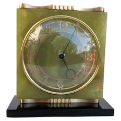 Vintage Art Deco Green Onyx & Marble Mantle Clock, c1930