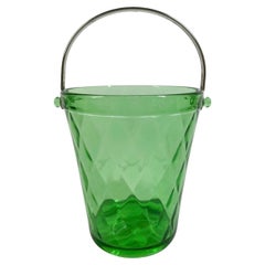 Antique Art Deco Green Optic Diamond Glass Ice Bucket by Fenton Glass