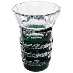 Art Deco Green over Crystal Vase Charles Graffart Attributed for Val St. Lambert