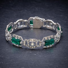 Art Deco Green Paste Stone Sterling Silver circa 1920 Bracelet