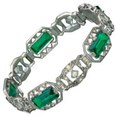 Art Deco Green Paste Stone Sterling Silver circa 1920 Bracelet 