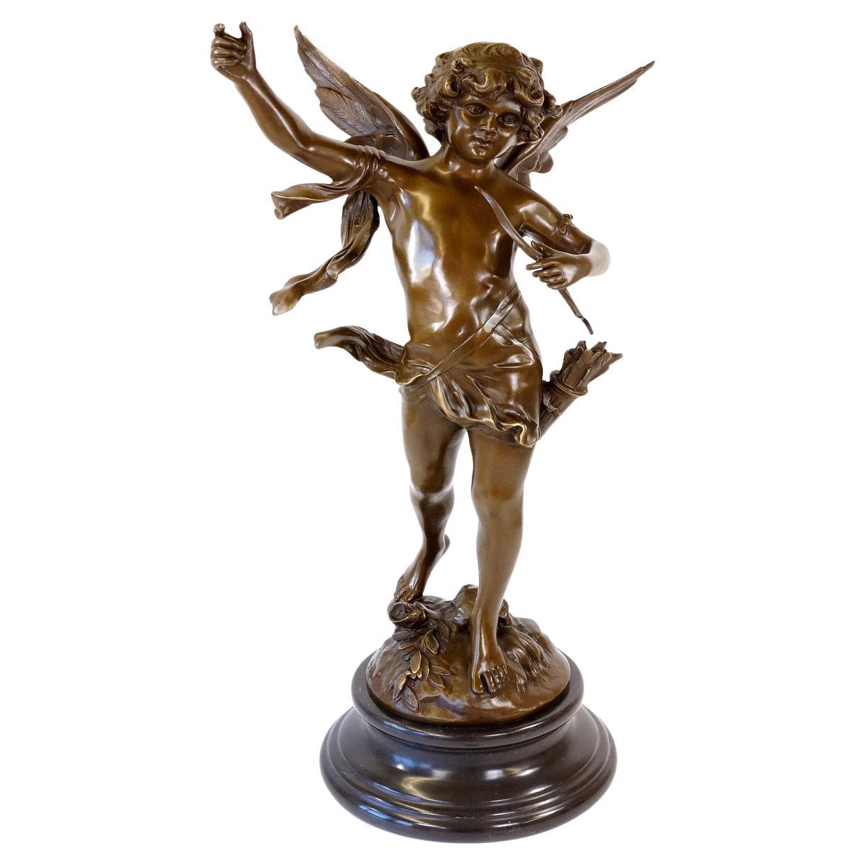Art Deco Green Patinated Bronze Angel Sculpture For Sale