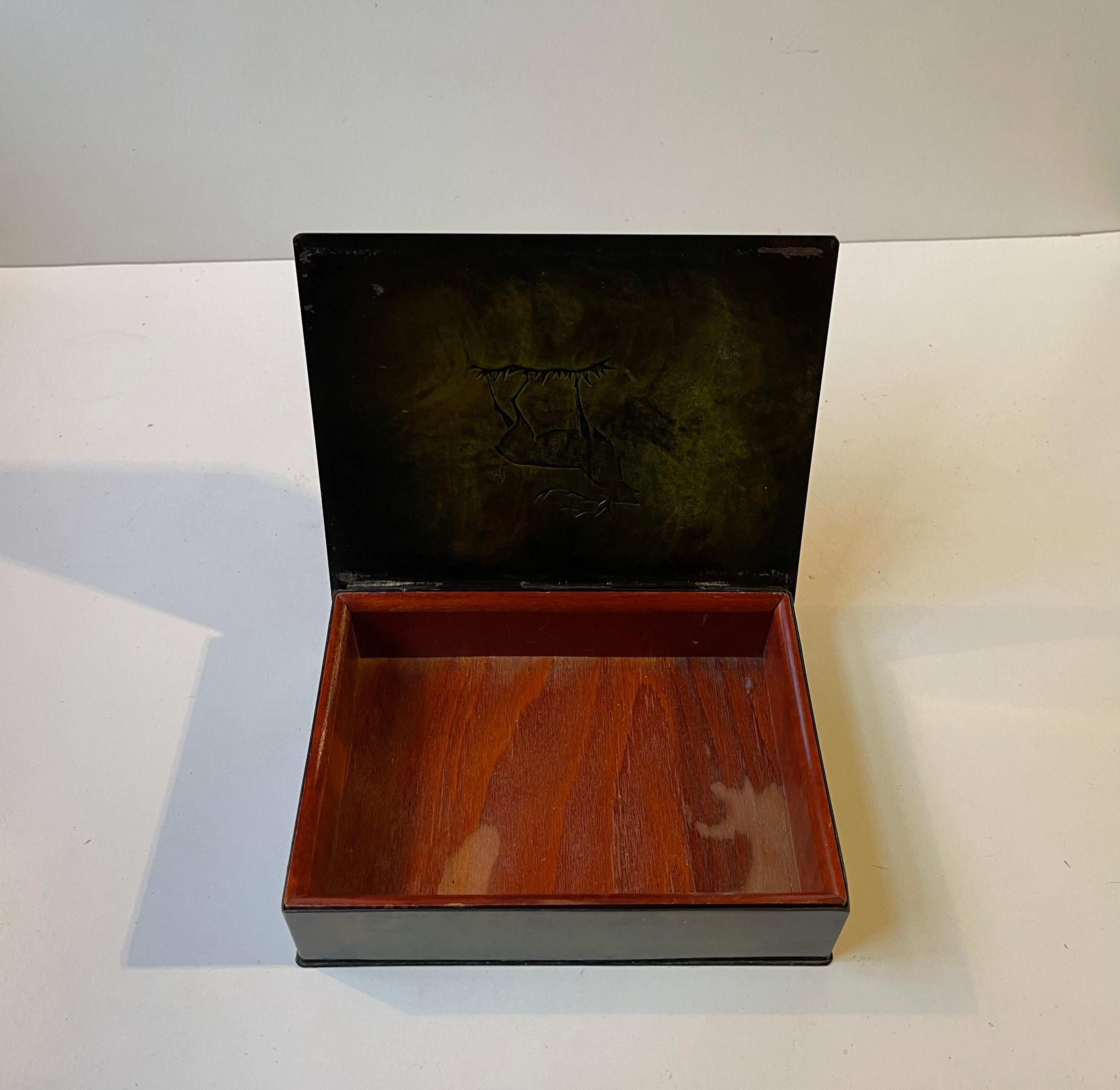 Art Deco Green Patinated Bronze Box by Holger Fridericias, 1930s For Sale 5