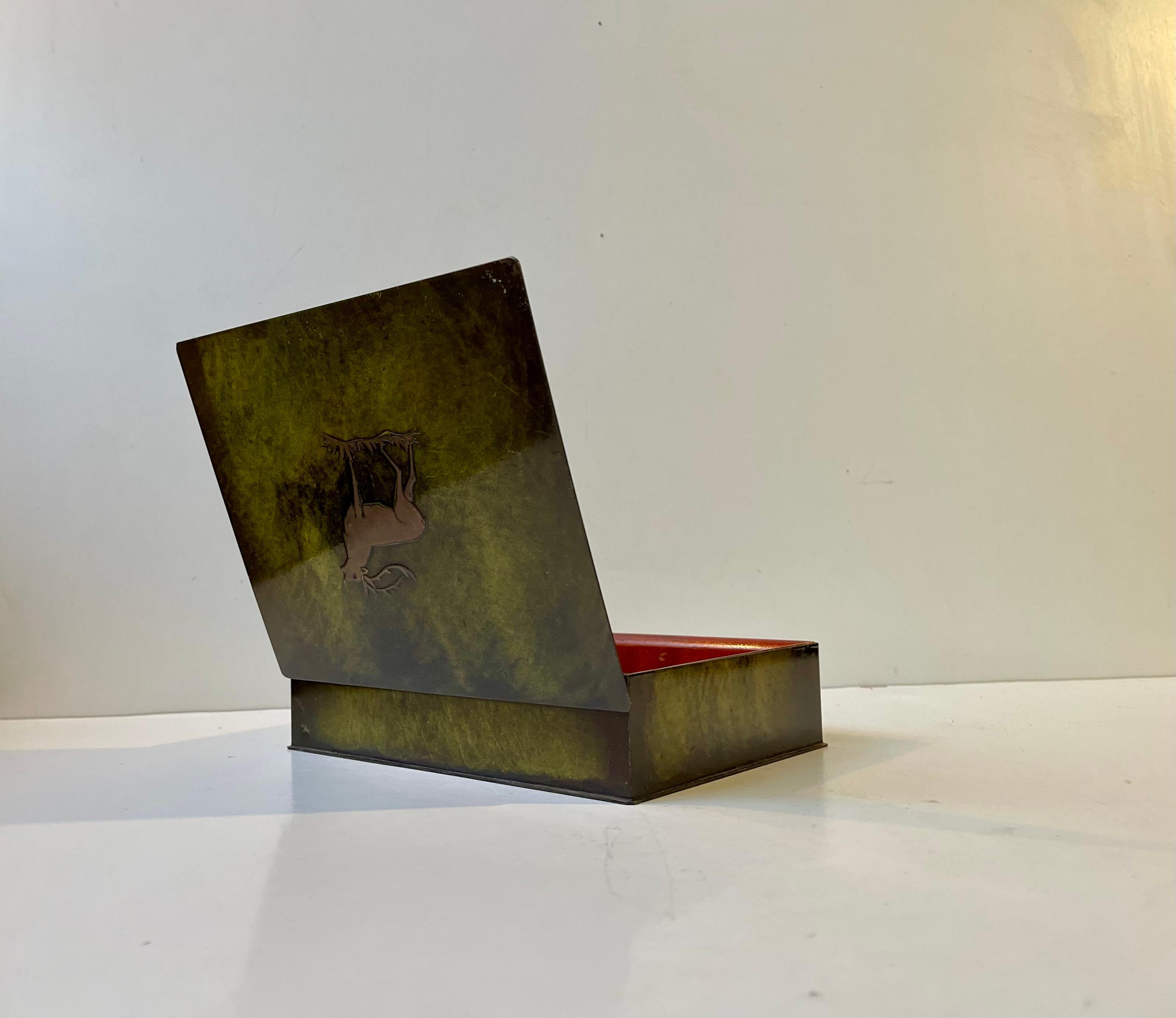 Art Deco Green Patinated Bronze Box by Holger Fridericias, 1930s In Good Condition For Sale In Esbjerg, DK