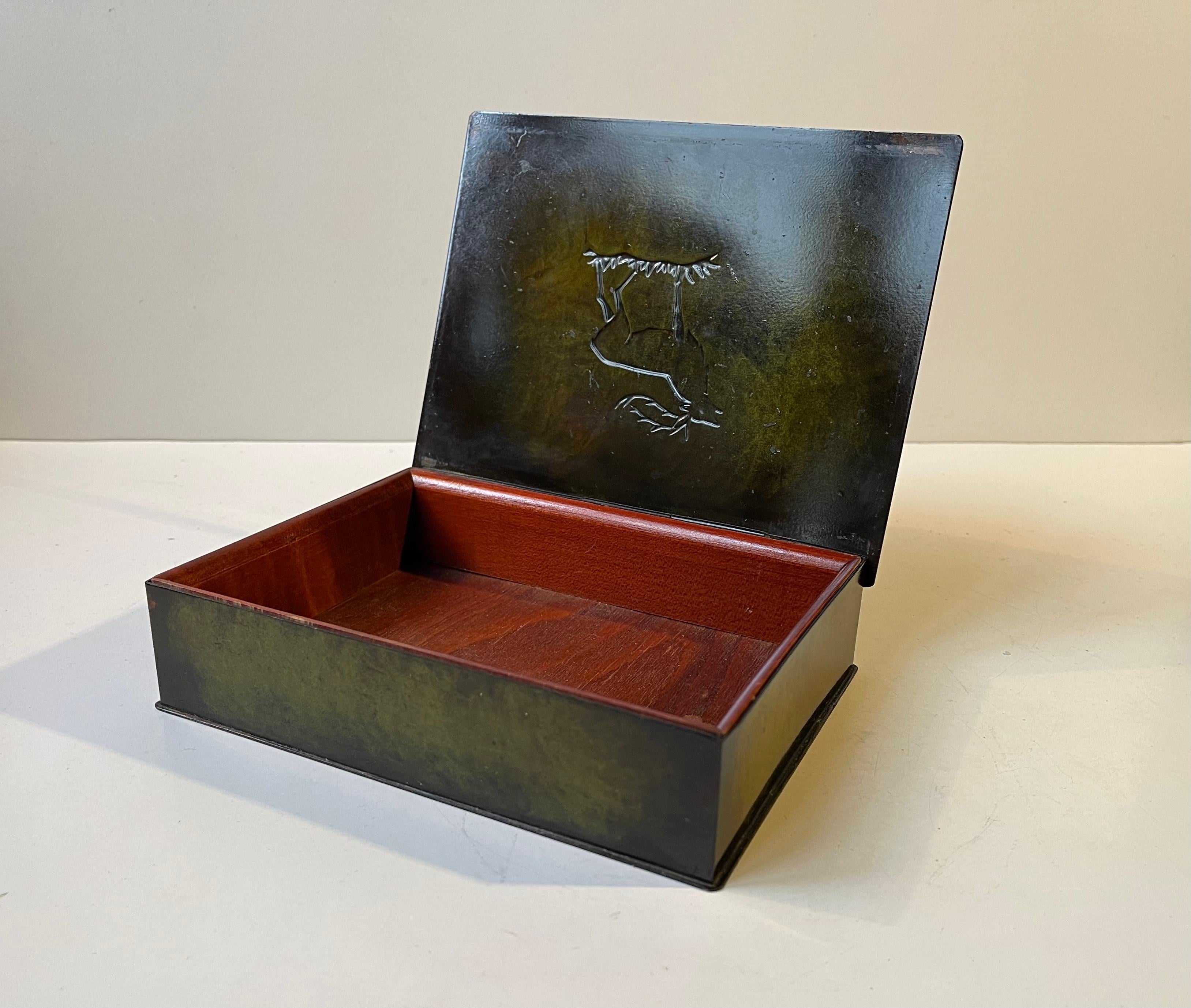 Art Deco Green Patinated Bronze Box by Holger Fridericias, 1930s For Sale 1
