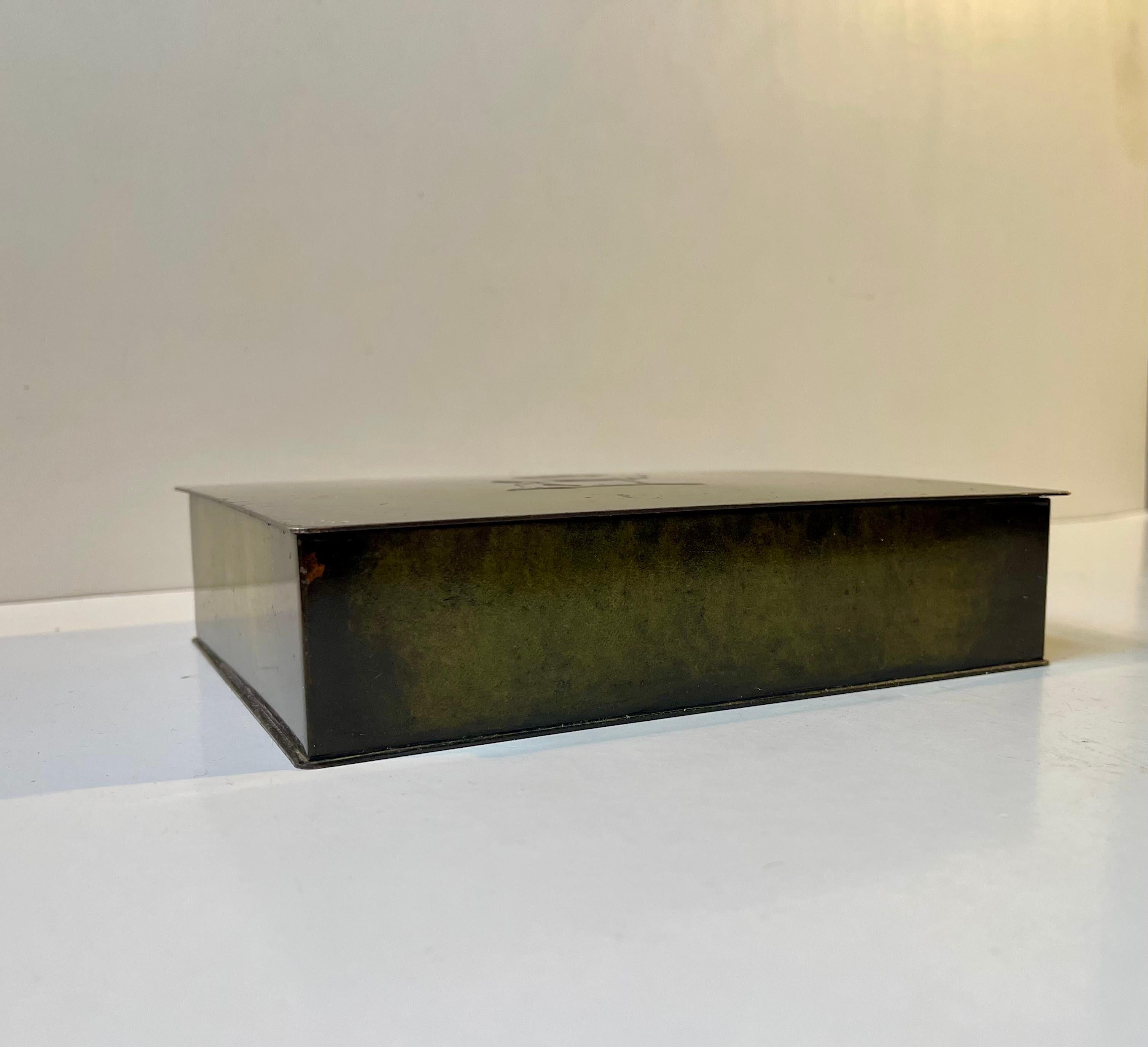Art Deco Green Patinated Bronze Box by Holger Fridericias, 1930s For Sale 2