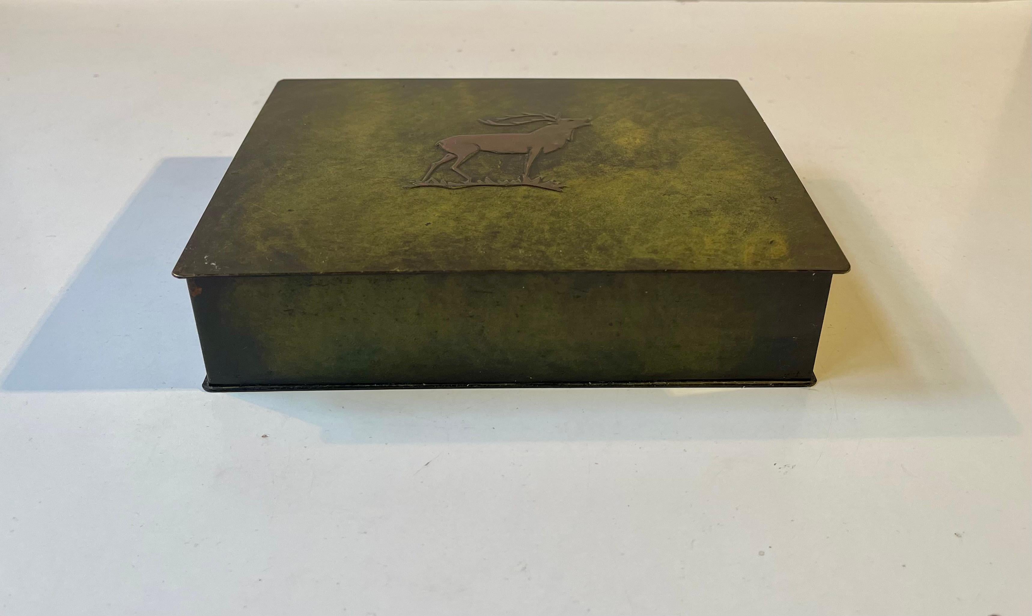 Art Deco Green Patinated Bronze Box by Holger Fridericias, 1930s For Sale 4