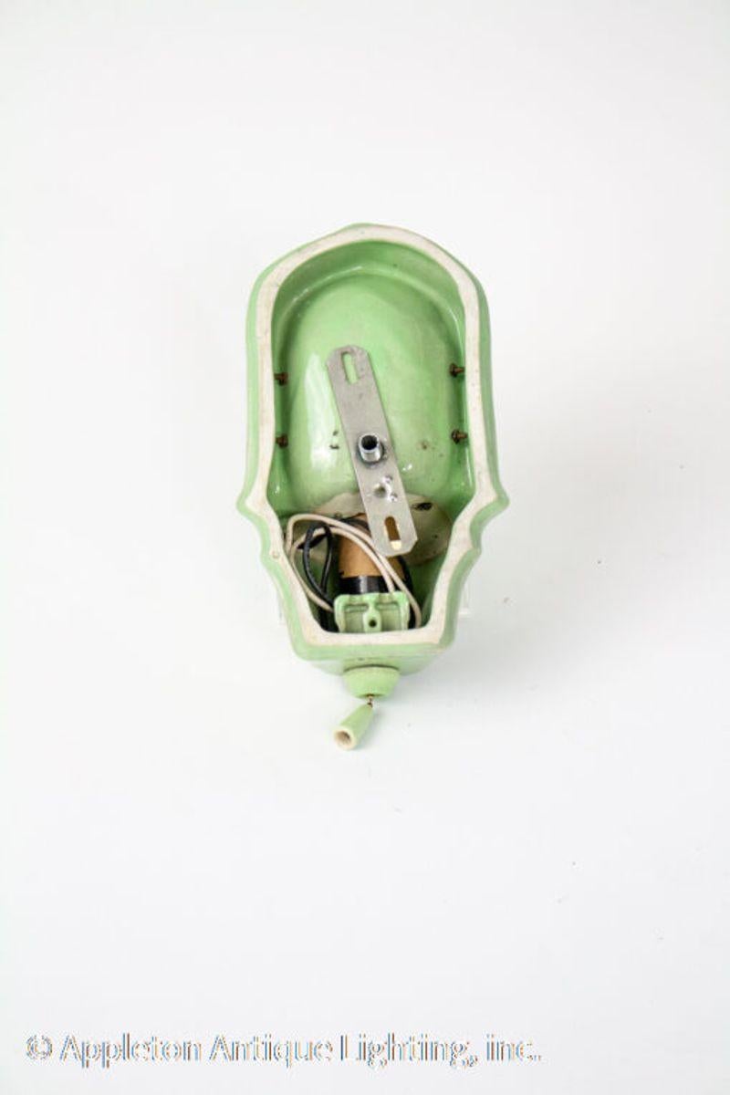 20th Century Art Deco Green Porcelain and Glass Sconce For Sale
