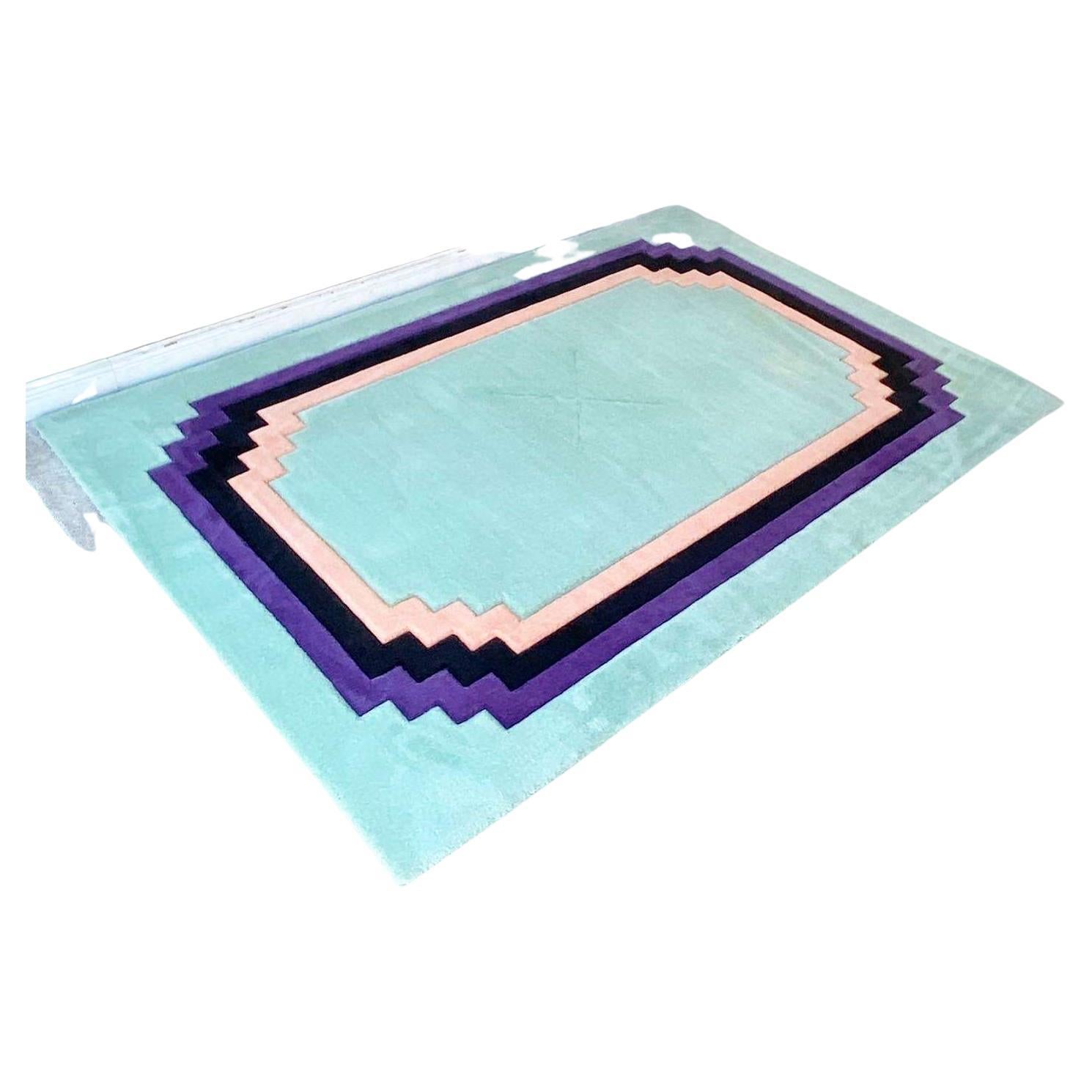 Art Deco Green Purple Pink and Black Rectangular Area Rug For Sale