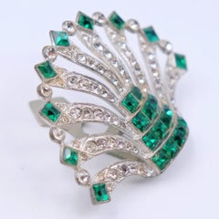 Art Deco Green Rhinestones Dress Clip 1930s