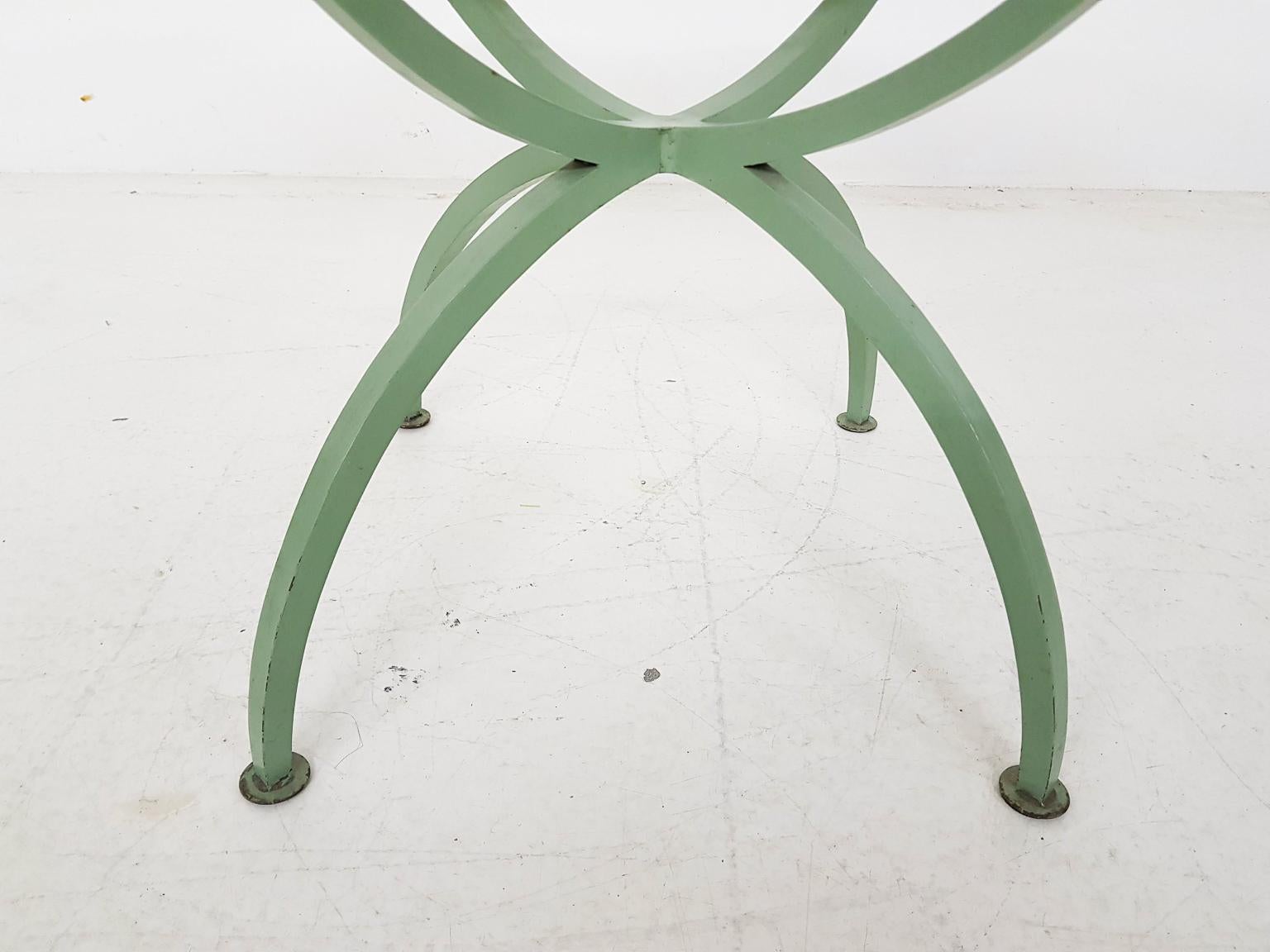 Art Deco Green Round Metal and Glass Side Table, France, 1930s 5