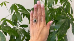 Art Deco Green Sapphire and Diamond 18k White Gold Ring