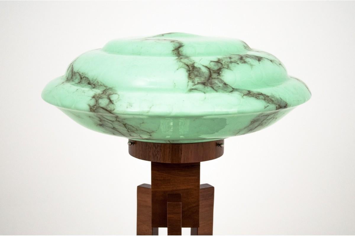 Art Deco Green Table Lamp In Good Condition In Chorzów, PL