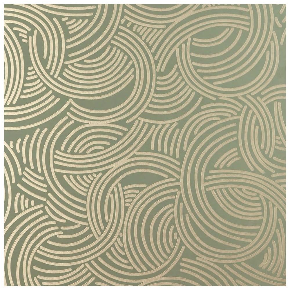 Art Deco Green Tourbillon BP 4808 Farrow and Ball Hand-Printed Wallpaper, UK