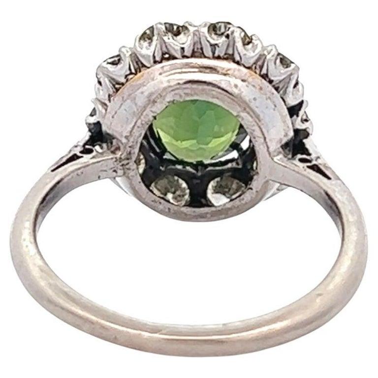 Art Deco Green Tourmaline Diamond 18k White Gold Cluster Ring 1