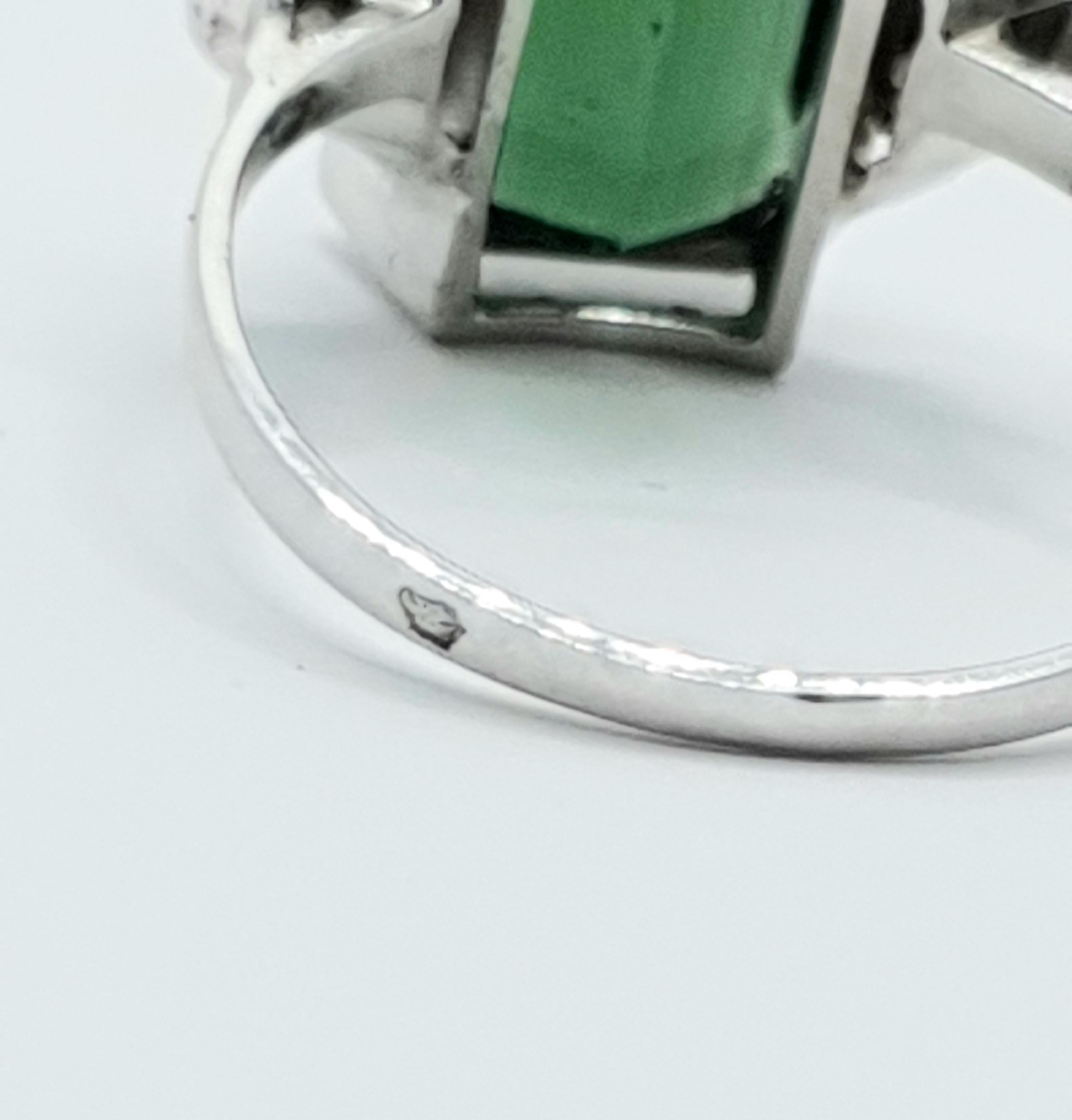Women's Art Deco Green Tourmaline Gold Ring For Sale
